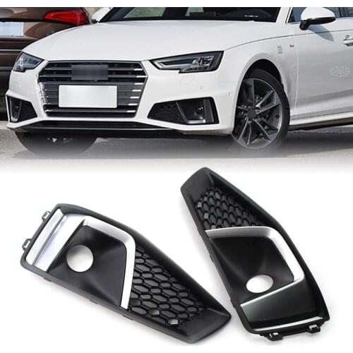 Car Front Bumper Grill Fog Light Lamp Grille Cover Left + Right 2Pcs For Audi A4 B9 S-LINE S4 2018 2019 2020 Matte Black ABS