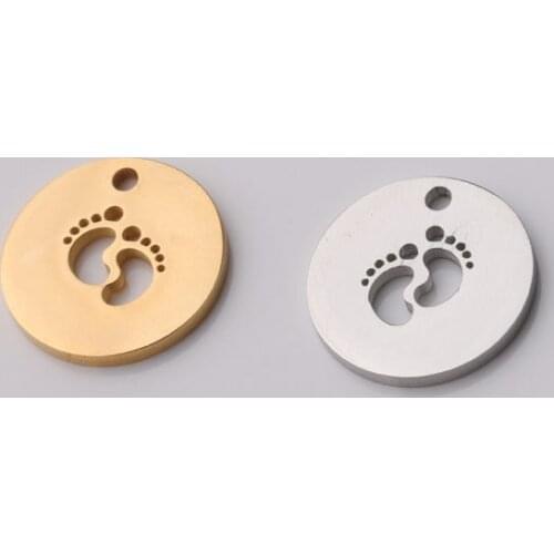 20pc 15/22mm Gold/rose gold Color Stainless steel Blank hollow baby foot Charm For Necklace/Keychain DIY Handmade Jewelry Making