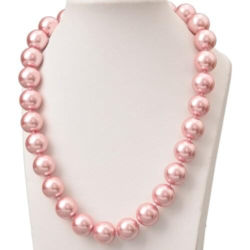 Romantic Pink Pearls 14mm Pick Size Chain Necklace Handmade DIY Imitation Pearls Necklace Statement Women Gifts 18inch H819