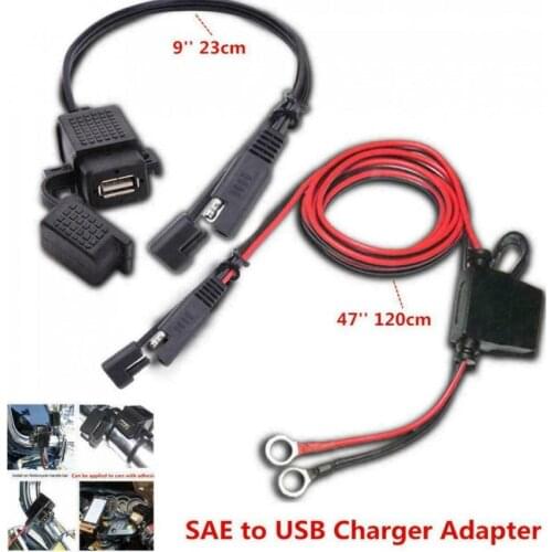 DIY SAE to USB Cable Adapter Waterproof USB Charger Quick 2.1A Port with Inline Fuse for Motorcycle Cellphone Tablet GPS