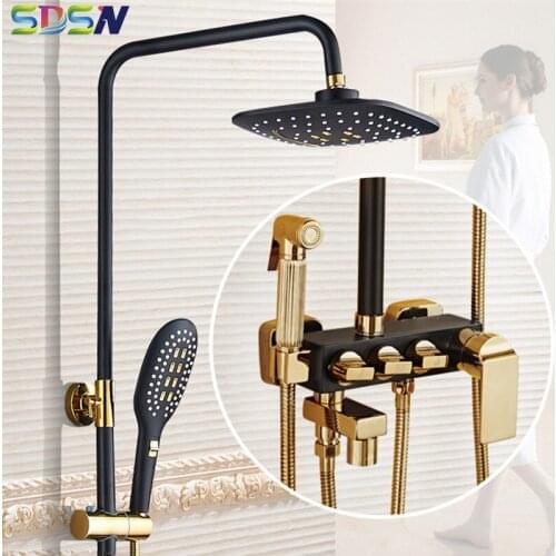 Hot and Cold Bathroom Faucet Lifting Bathroom Shower Set with Bidet Black Shower Set Brass Shower Body Faucet 1.5mflexible Hose