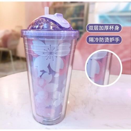 Ice Cup Plastic Water Bottle Double Layer Straw Portable Bottle Female Creative Gift Custom Wholesale Plastic Cute Cartoon Cup