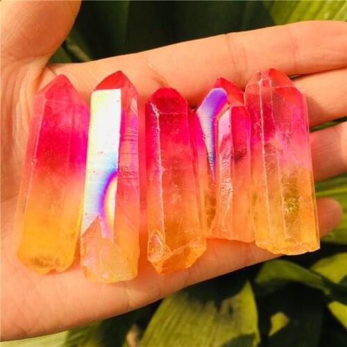Wholesale Electroplated color Titanium Aura Lemurian Seed Quartz Crystal Point Stones Specimen Natural Quartz Crystals