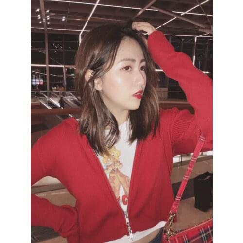 Slim Girls Vintage Knitted Cardigan 2021 Office Ladies Sweet Women Zipper Hooded Solid Color Short Stretchy Soft hoodie