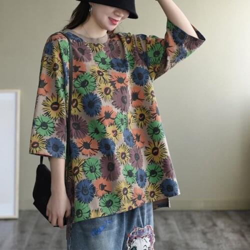 Vintage Oversized T Shirt Women Floral Summer Top Shirt Plus size Loose Ladies Clothes Tunic Casual
