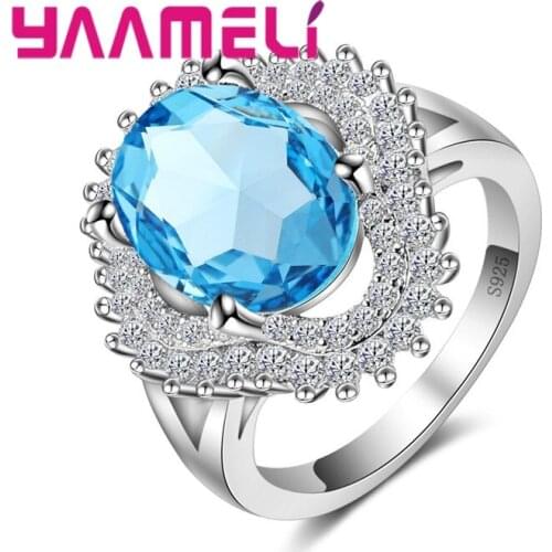 925 Sterling Silver Vintage Classic Elegant Style Ring Sea Blue Ocean Sky Honeymoon Travel Accessories For Couples