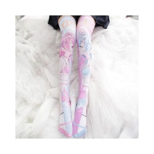 Japanese and Korean style printed over the knee socks stockings velvet thigh socks high stockings multicolor