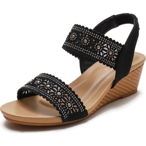 2021 New Fashion Elegant Women Wedge Sandals Casual Design Weave Hollow Summer Women Wedge Shoes Ladies Open Toe Beach Shoes Hot