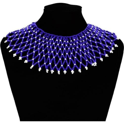 Bohemian 2 Colors Resin Beads Long Tassel Choker Necklace Acrylic Beaded Net Vintage Tribal Bid Choker Necklaces Women Jewelry