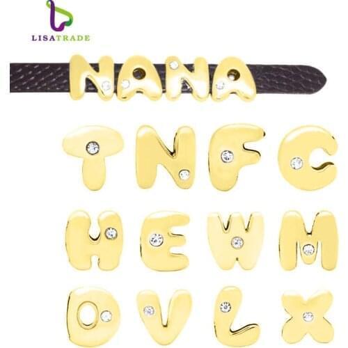 130PCS! 8MM Gold Fat Slide Letter charms (A-Z each letter 5pcs) Fit DIY Wristband & Bracelet LSSL36*130