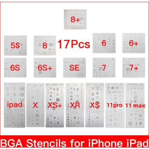17pcs/set High Quality full set IC Chip BGA Reballing Stencil Kits for iPhone 11 Pro X XS MAX XR 8p 7 plus 6s 6 SE 5S iPad mini