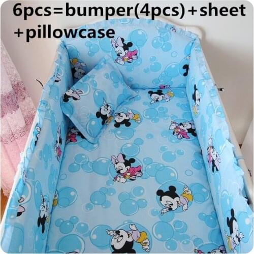 2017! 6PCS Cartoon Pattern Boby Baby Cot Crib Bedding Set cama infantil Kids Crib Protection (4bumpers+sheet+pillow cover)