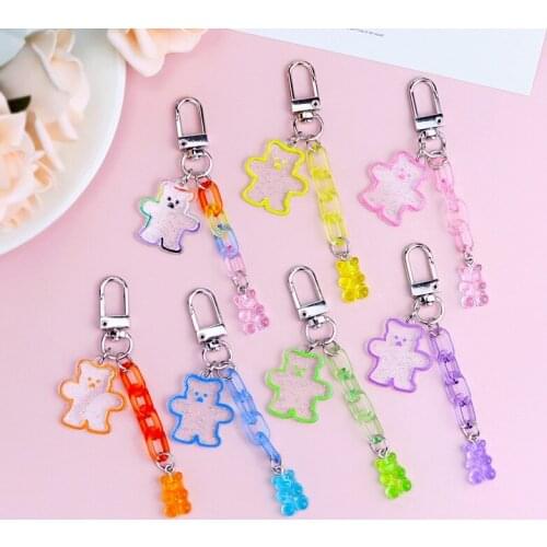 2021 Girl Heart Jelly Color Chain Keyring Cute Bear Keychain Mobile Phone Bag Car Fun Pendant Student Gift Accessries Wholesale