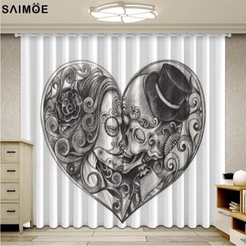 3D Skull Sweet Couple Windows Curtains Wedding Backdrop Living Room Bedroom Ultra-thin Micro Shading Curtains Drapes