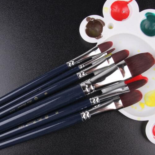 6 Pcs Watercolor Gouache Paint Brushes Different Shape Round Pointed Tip Nylon Hair Painting Brush Set Paint Art Supplies 00097