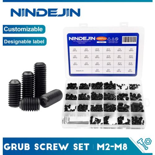 666pcs Set Screw Cup Point Grub Screw M2 M3 M4 M5 M6 M8 Hex Socket Set Screws Hexagon Headless Set Screw Grade 12.9 Carbon Steel