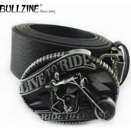 Bullzine western motor driver jeans cowboy gift belt buckle pewter finish and PU belt connecting clasp 02176 drop shipping