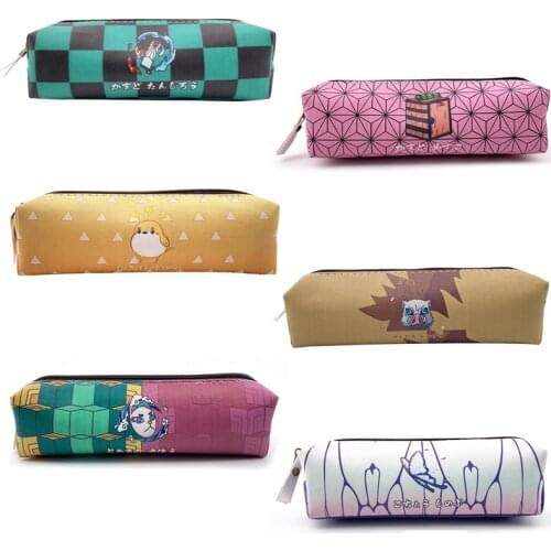 1Pcs Anime Demon Slayer Kimetsu No Yaiba Kamado Tanjirou Pencil Case Cute PU Zipper Pencil Bag Pencil Box Kids Stationery Gift