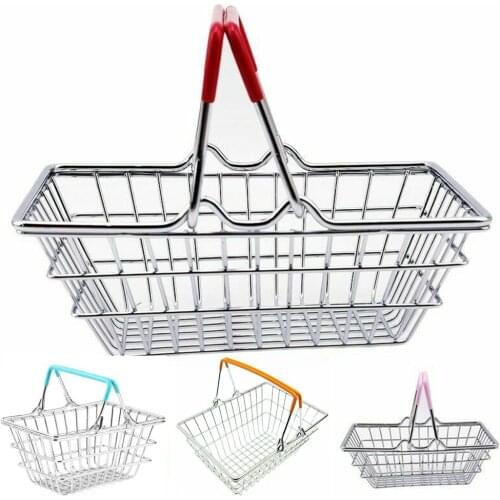 Kid Handcart Toy Miniature Metal Simulation Supermarket Shopping Basket Utility Carts Basket Pretend Role Play Toys For Children