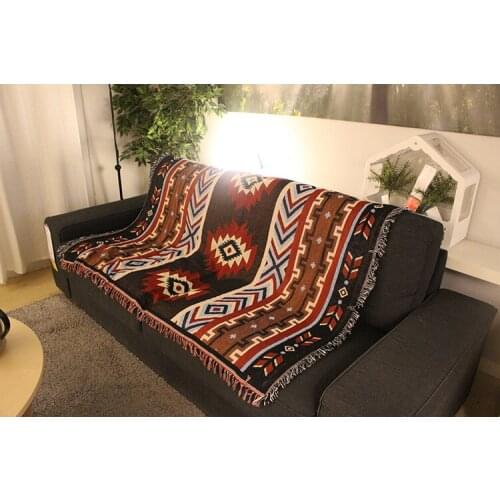 Ethnic Style Tapestry Knitted Chenille Sofa Towel Sofa Blanket Geometric Pattern Vintage Shawl Living Room Decoration Nordic