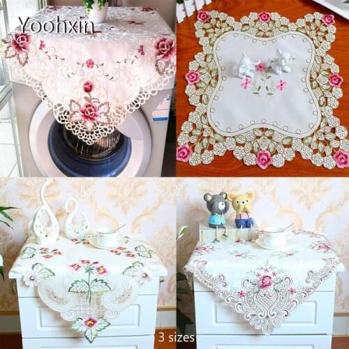 HOT Lace satin square 3sizes Embroidered table cover cloth towel kitchen tablecloth Christmas wedding birthday party home decor