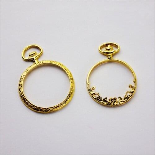 GLADZGT 10 pcs Round wave pocket watch Metal Frame Pendant Gold Charm Bezel Setting Cabochon Setting UV Resin Charms