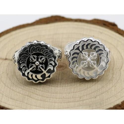 Retro Thai Silver 925 Sterling Silver Cross King Kong Pestle Ring Open Ended Ring Men And Women