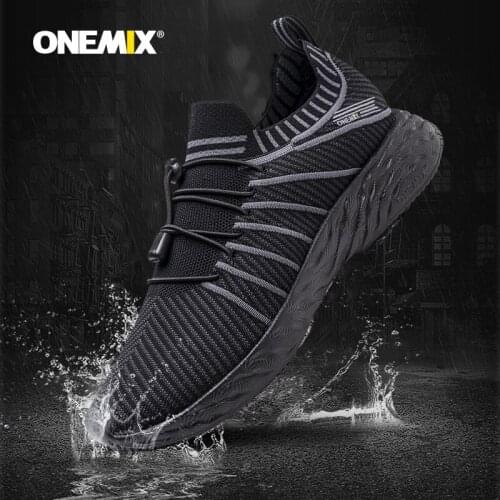 ONEMIX 2021 Fashion Men Black Running Shoes Waterproof Breathable Training Sneakers Women Outdoor Slip On Trekking Sports Shoes