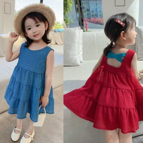 Summer Girls' Dress Backless Layered Suspender Dress Cute Costumes Princess Dress Cotton Toddler Baby Kids ChildrenS Clothing