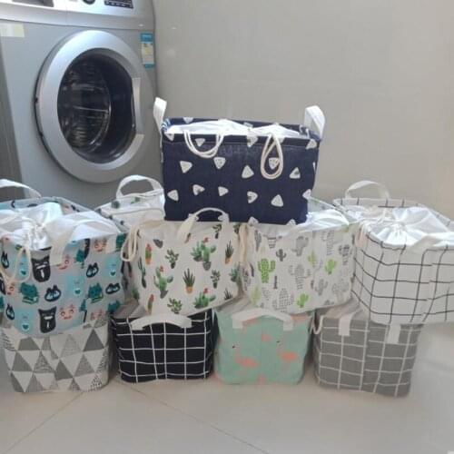 Multiple patterns Covered Desk Storage Box Linen Cotton Organizer clothes Storage Basket Cosmetic Case Kid Toy Storage Bucket