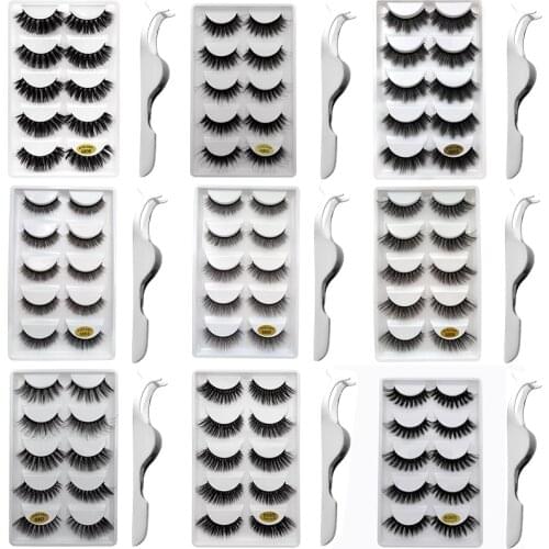 SHIDISHANGPIN 5 pairs eyelashes tweezers kit natural mink lashes soft fake eyelashes full strip lashes makeup false eyelash kit