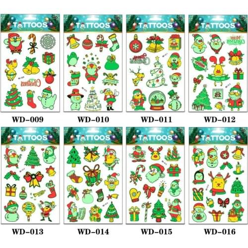 New Big Florescence Night Temporary Tattoo Bar Luminous Body Tattoo Christmas Tattoo Sticker Xmas florescent light Tattoo 300pcs