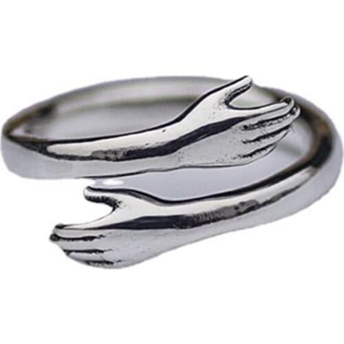 New Creative Personality Simple Fashion Jewelry Hug Hand Peace Love Exquisite Opening Rings I Will Give You A Hug Ring For Women