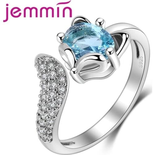 New Opening Clear Blue Oval Cubic Zirconia Shinning Rhinestone Beautiful Cheap Price 925 Sterling Silver Rings For Ladies