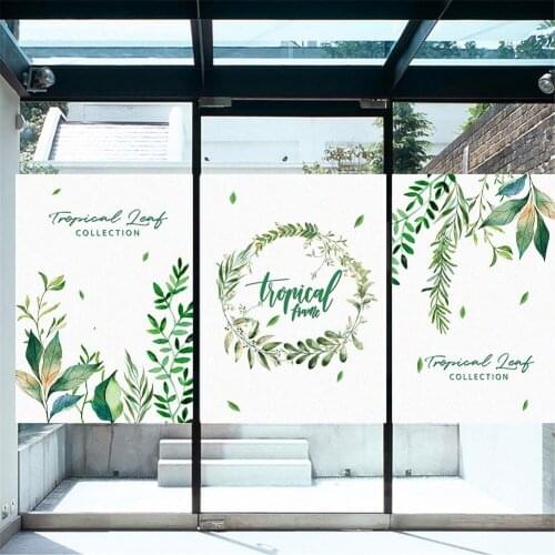 Window Film Privacy Green Plants Glass Sticker UV Blocking Heat Control Window Coverings Window Tint for Homedecor