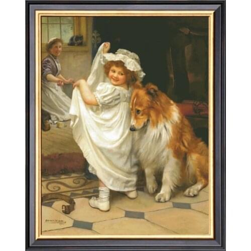 Oneroom Dmc Cross stitch series Home decoration 14/16/18/28 Diy Needlework kits embroidery Cross stitch kit Girl with dog 2