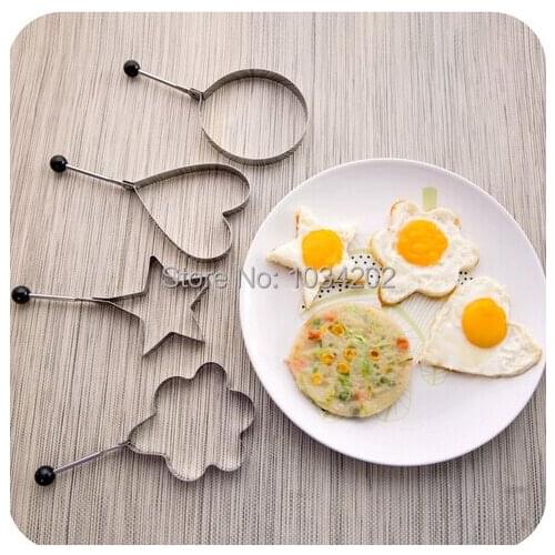 Wholesale 50sets 200pcs star/flower/heart/circular Stainless Steel Eggs Fried Device Fried Pans Eggs Tool Kitchenware #FYF57
