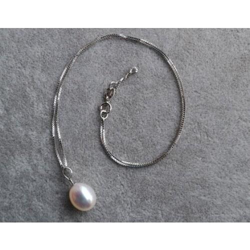 White Pearl Pendant Necklace,Drop Pearl Pendant,AAA 9X11MM Real Freshwater Pearl Jewelry,S925 Sterling Silvers Necklace