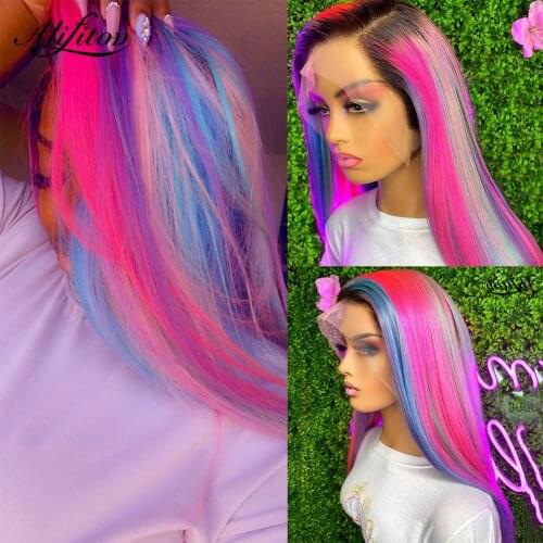 ALIFITOV Mix Rainbow Color 13x4 Lace Front Wigs Pre Plucked Brazilian Body Wave Human Hair Wig Remy hd Lace Wig for Women
