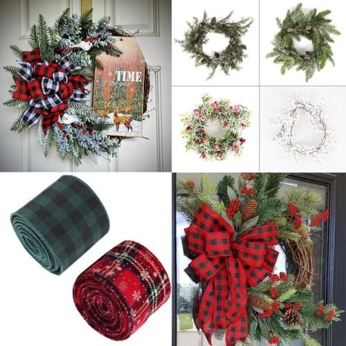 Christmas Decor Plaid Burlap Ribbon Bow Ornament Christmas Wreath DIY Crafts Supplies Garland Navidad Party Decorations For Home
