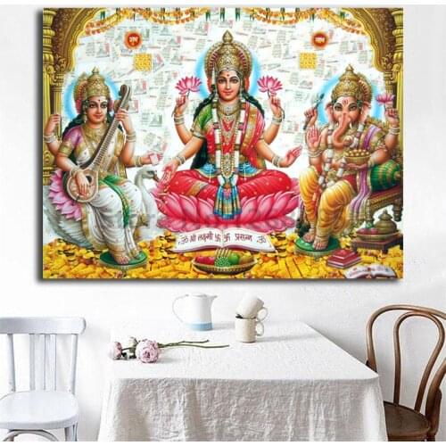 Shri Lakshmi Devi Saraswati Devi Ganesh Canvas Painting Print Living Room Home Decor Modern Wall Art Oil Painting Poster Artwork
