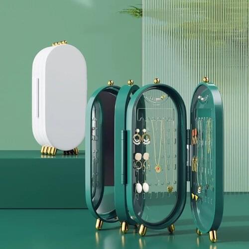 Foldable Jewelry Storage Box Household Earrings Necklace Display Stand High Capacity Luxury Retro Screen Jewelry Organizer Case