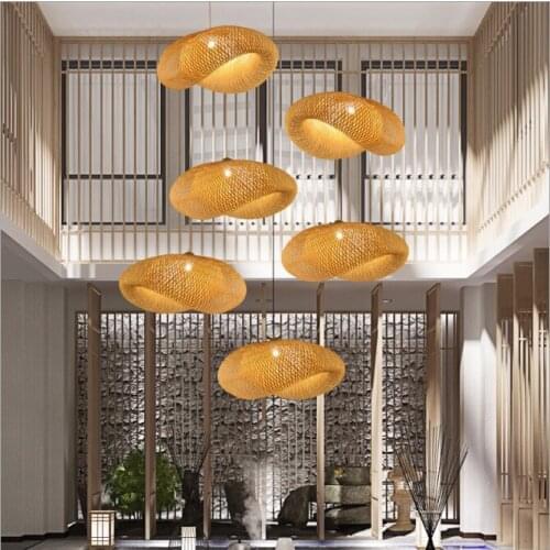 Modern Design Hall Bamboo LED Pendant Lights Wood Lamp Lighting In Diningroom Livingroom Hanging Lamp Loft Bar Restaurant Light