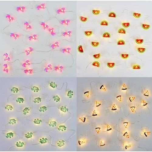 2M 20 LED Fairy Strings Flamingo Unicorn Watermelon Cactus Crab Love Shape Lights Garlands For Wedding Birthday Party Decor