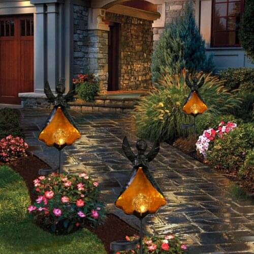 Outdoor Decorative Solar Iron Angel Lawn Lamp Hollow Moon Flame Lamp Rainproof Courtyard Road Garden Lawn Decoration Plug Lamp