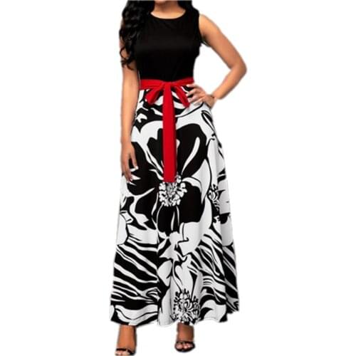 European American Sleeveless Dress Women Fashion Print Vest Round Neck Slim African Dress 2021 Summer New Loose Dress Vestidos