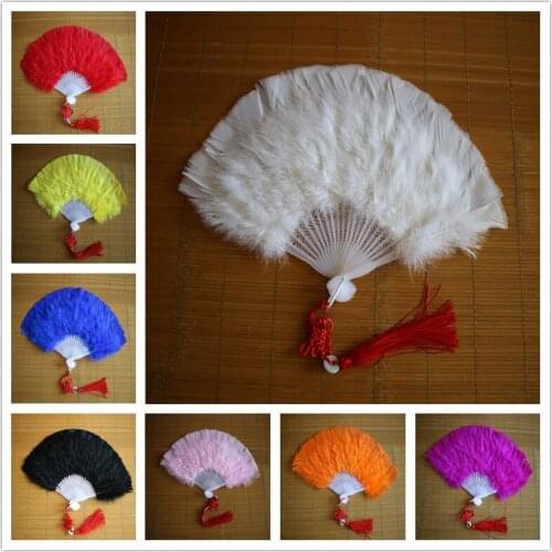 YOYUE 1pcs/lot High Quality Fluffy Feather Hand Fan Dance Stage Show Props Wedding Party 45*25cm Goose Feather Fan Decoration