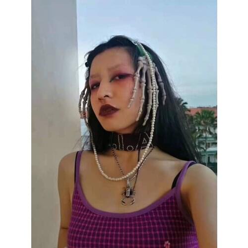 Hairpin Hair Accessories Goth Skeleton Hand Hairpin Earings Dark Halloween Cosplay Devil Y2K Goth