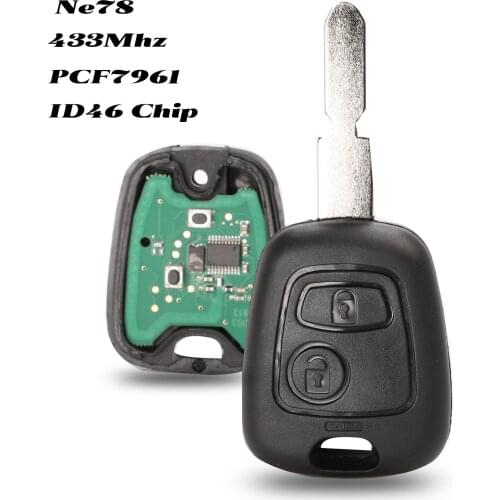 Jingyuqin 433MHz ID46 Chip Replacement Remote Car Key Fob 2 Button for Peugeot 406