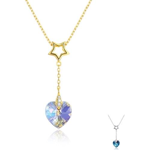 ZEMIOR Sterling Silver 925 Crystal Heart Pendant Necklaces For Women Star Double Chains Necklace Fashion Party Jewelry Best